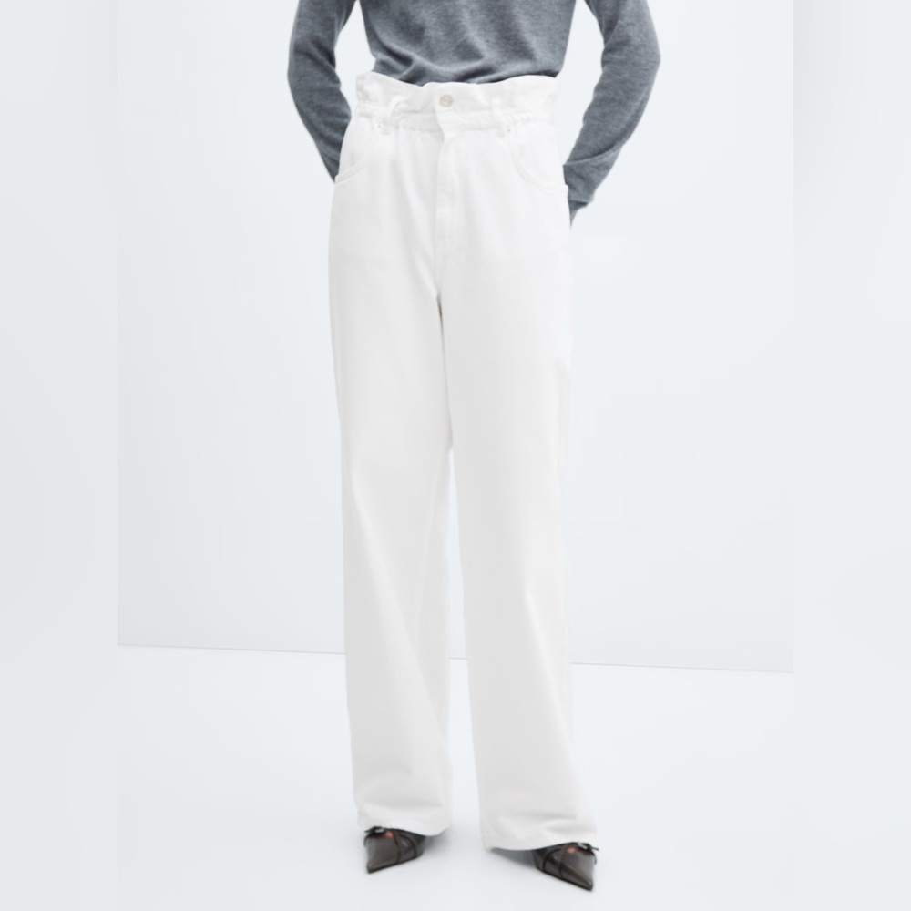 Mango Paperbag Waist Slouchy Straight Jeans